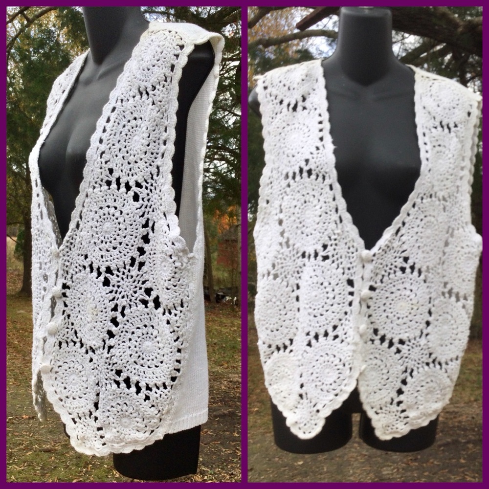 Vtg Crochet Sweater Vest, sz M